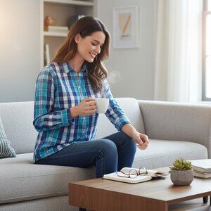 Tommy Hilfiger Chemisier Femme Medium Plaid Bleu Turquoise Blanc